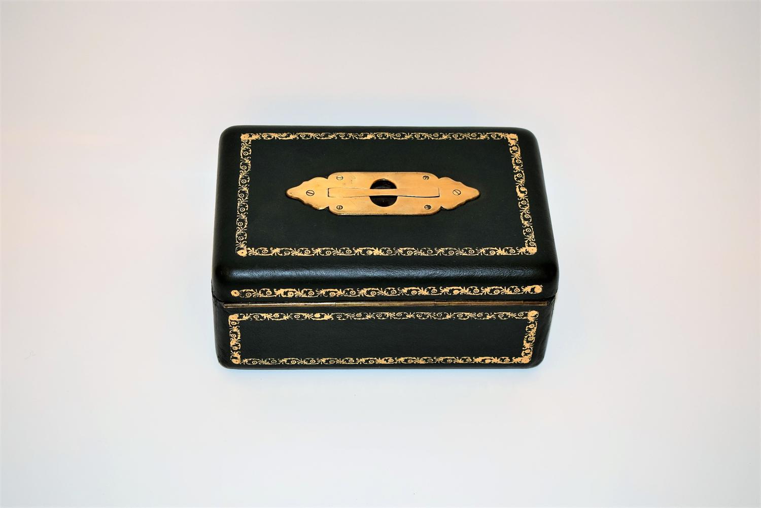 Early Victorian leather bound jewellery box