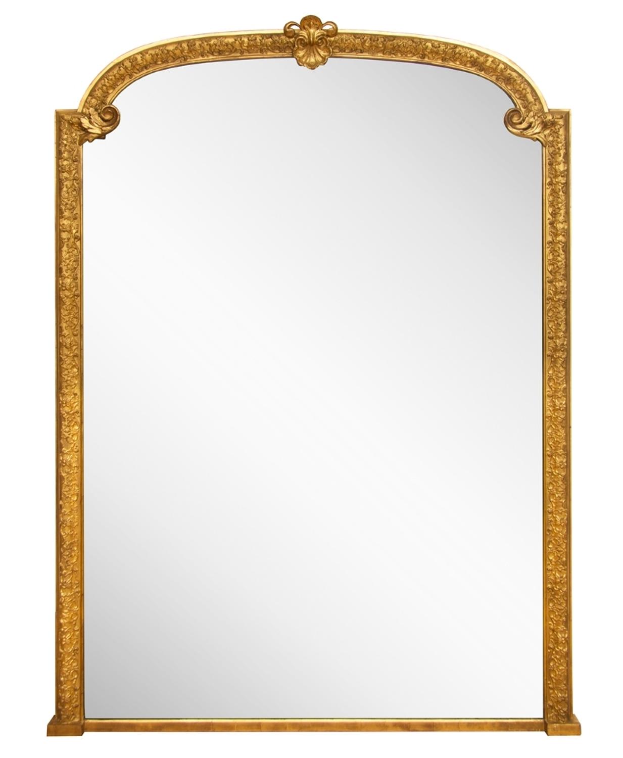 A large Antique gilded overmantle mirror