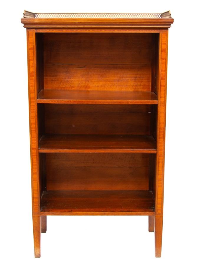 Small Mahogany Galleried Open Bookcase with Satinwood Inlay