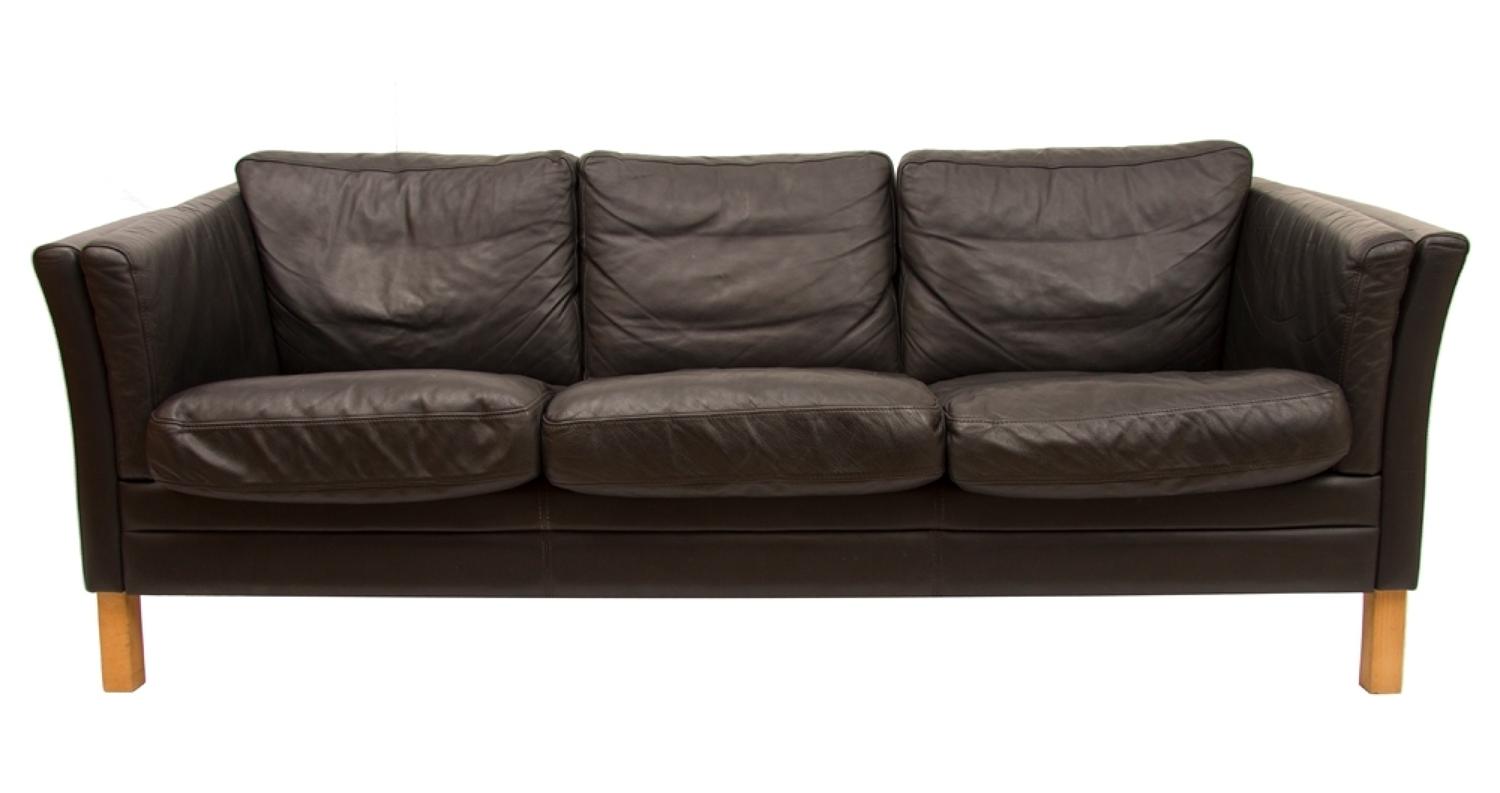 3 Seater Black Leather Sofa by Mogens Hansen c.1970's