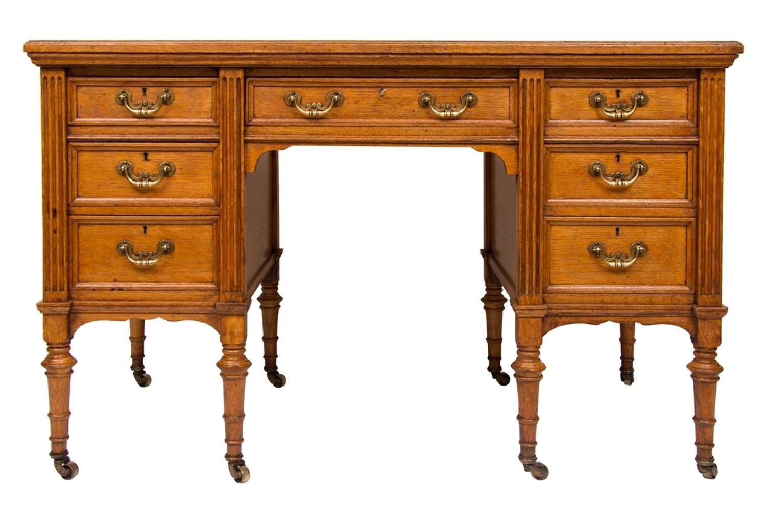 J. Shoolbred 19th Century Stamped Oak Desk