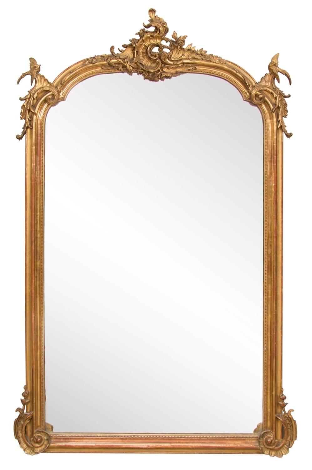 A large French crested overmantle mirror.