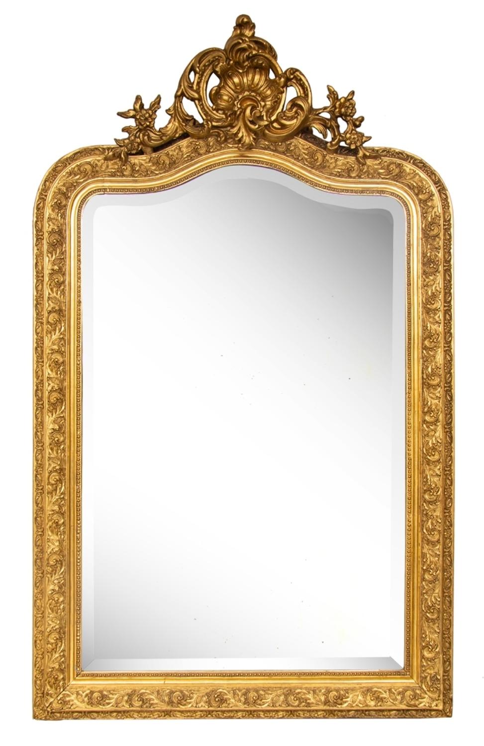 French crested antique gilded mirror
