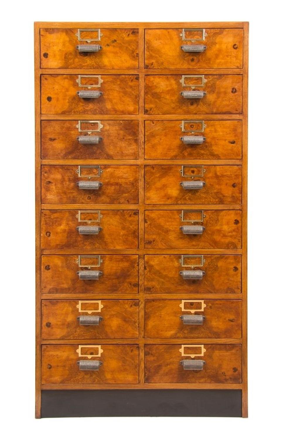 A Burr walnut vintage bank of drawers