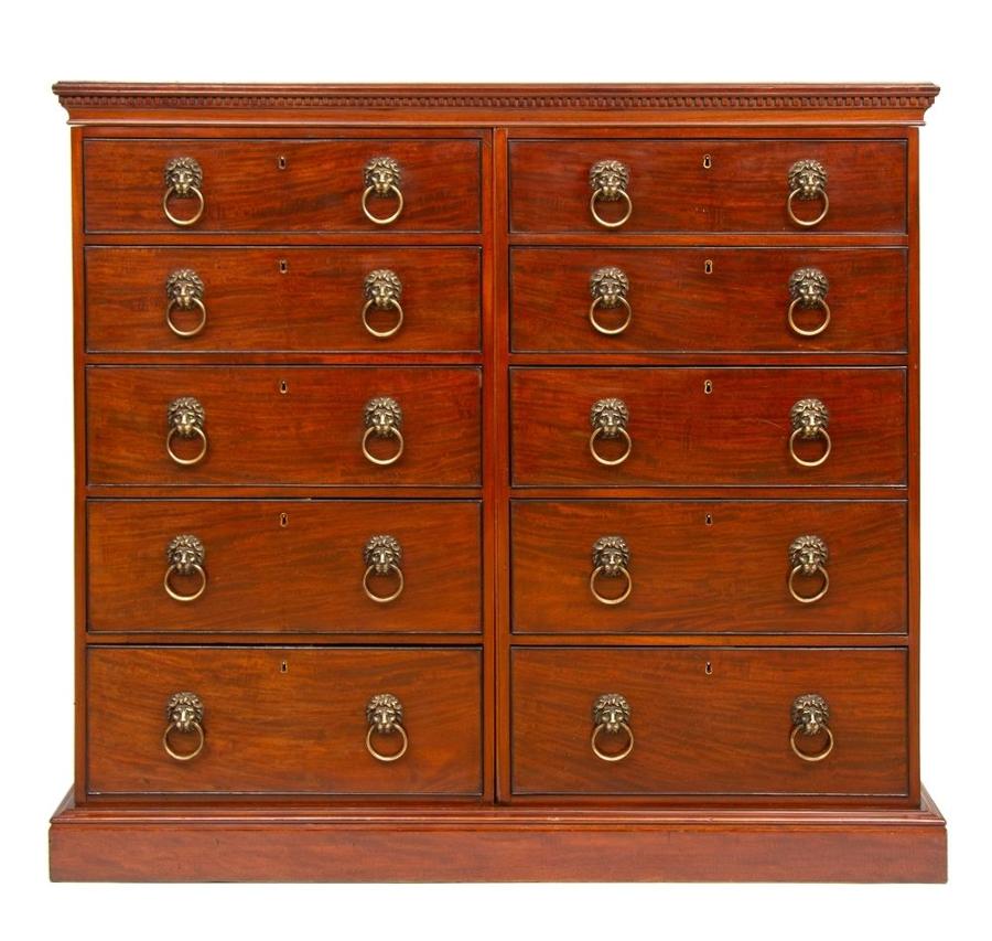 Early 19th C Bankers Drawers with Original Lions Head Handles
