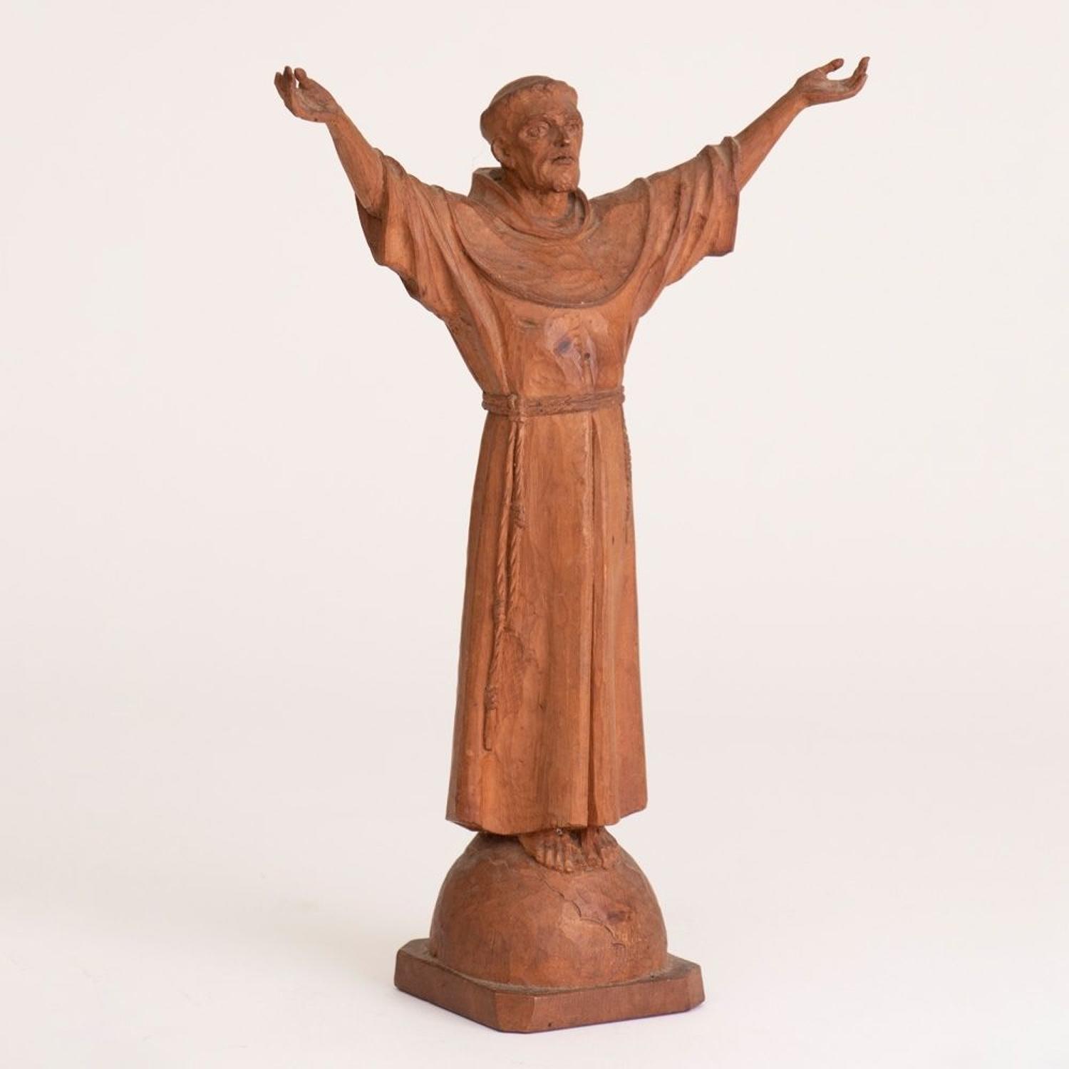 Early 19th Century Carved wooden St Francis of Assisi Statue