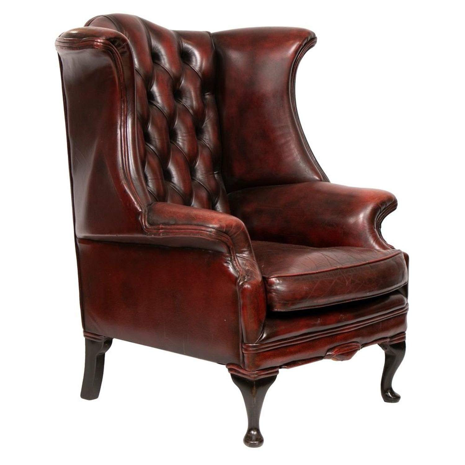 Classic Burgundy vintage Leather Wing Chair