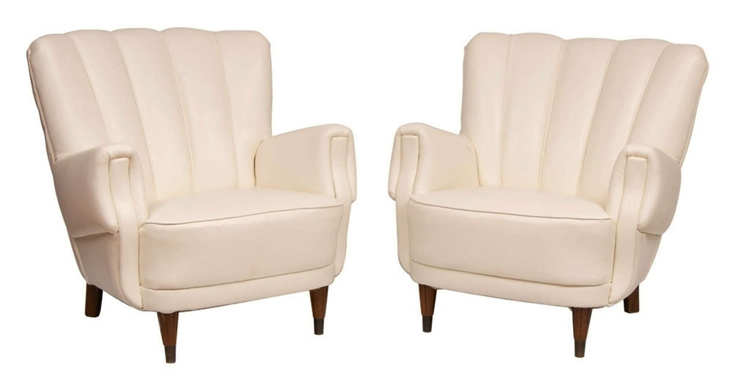 Pair of Art Deco Ivory Leather Armchairs c.1930