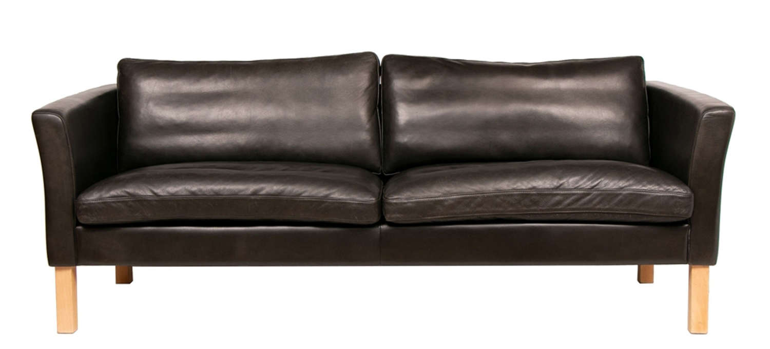 Danish Black Leather Sofa by Fritz Hansen for Stouby