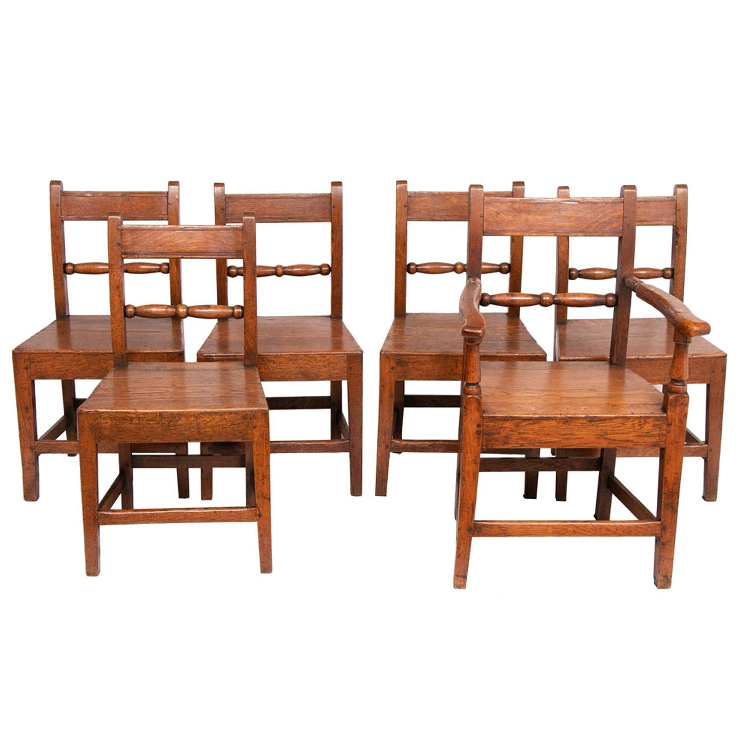 Early 1740s English Oak Set of Six Dining Chairs