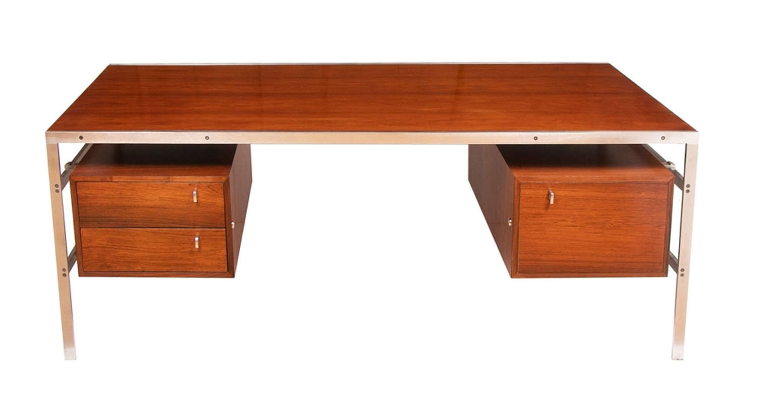 Preben Fabricius and Jorgen Kastholm Chrome and Rosewood Desk by BO-EX