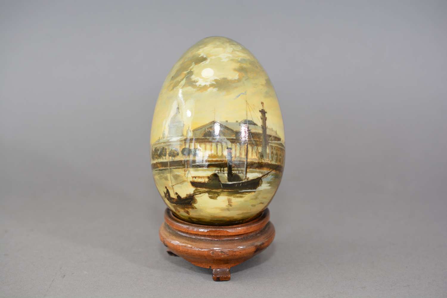 Vintage hand painted Russian wooden egg signed