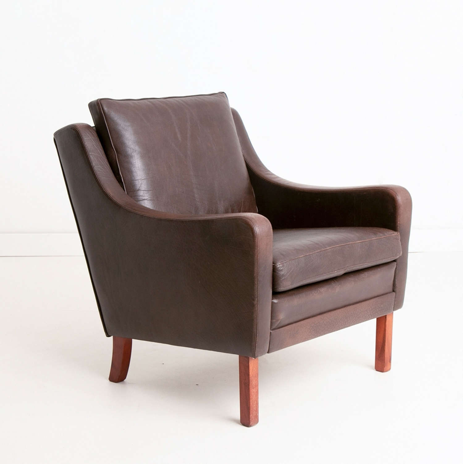Vintage Danish Brown Leather Armchair by Mogens Hansen c.1960