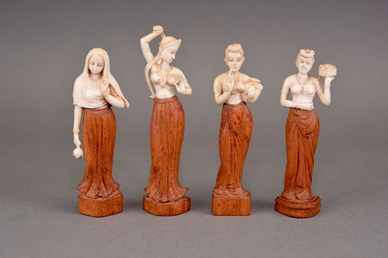 Set of four antique Indian dancer figures