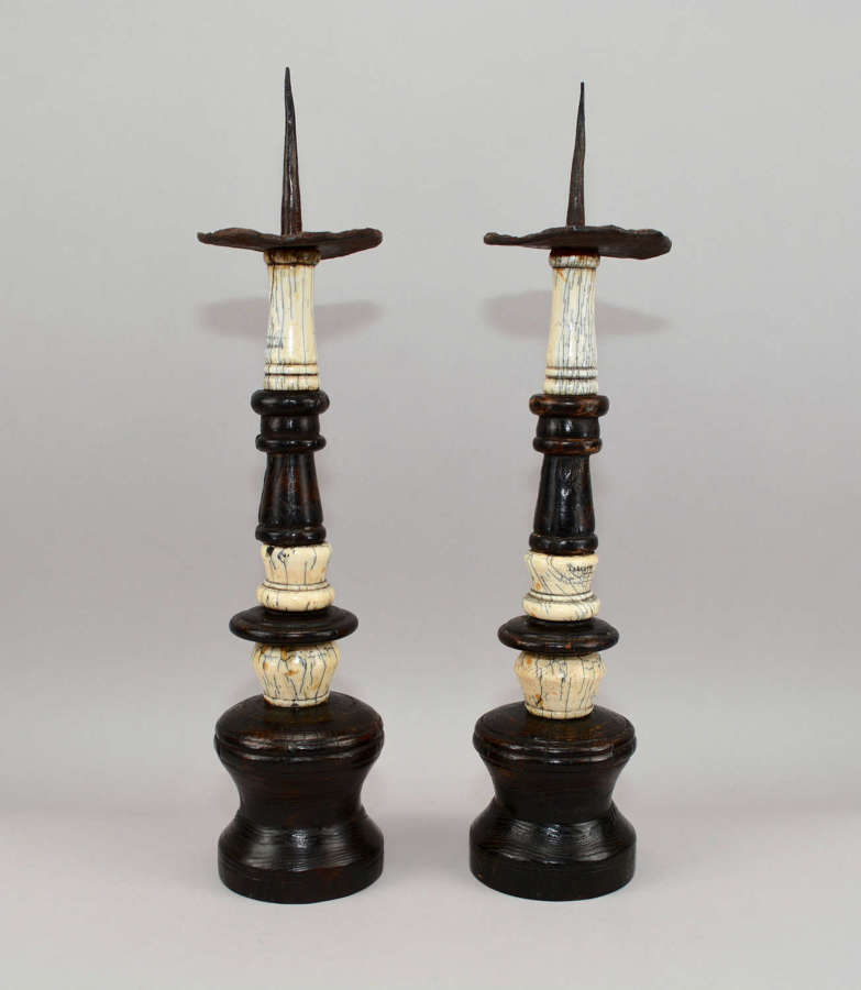 A beautiful pair of antique 18th century or earlier pricket candlestic