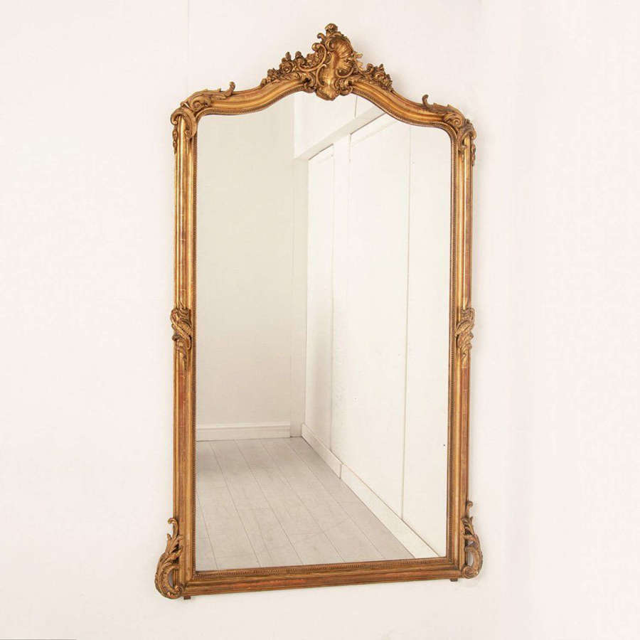 Antique French Mirror - Large gilt on red camel crested mirror