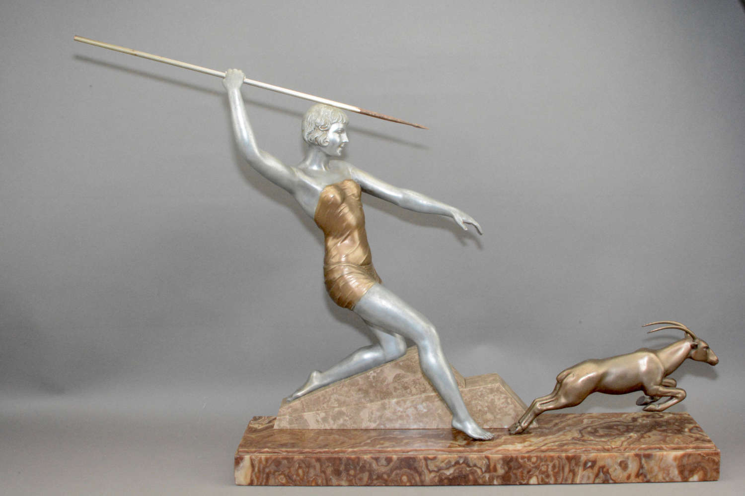 A large impressive Art Deco figure showing Diana the huntress