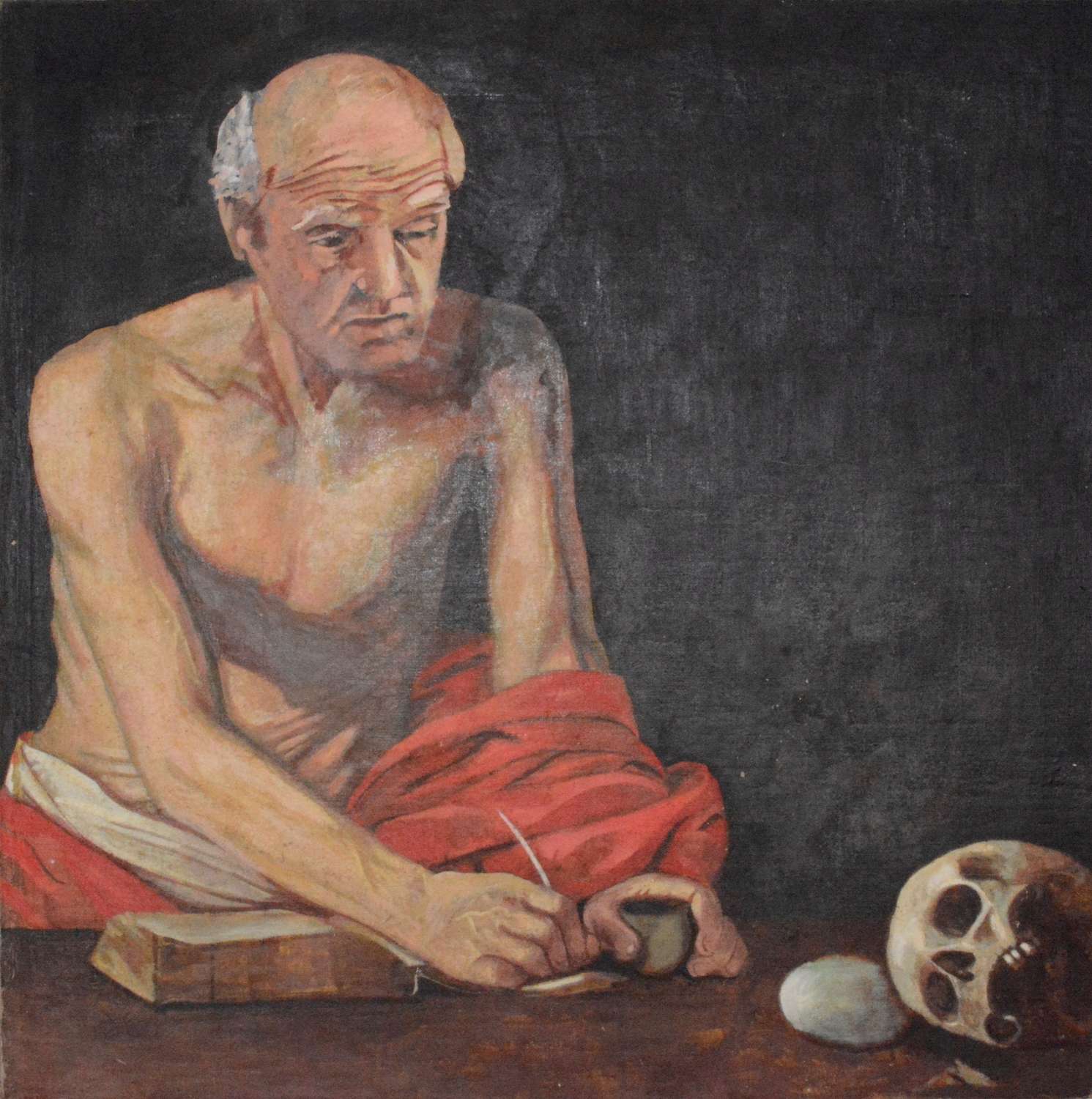 A large oil on canvas study of Saint Jerome.