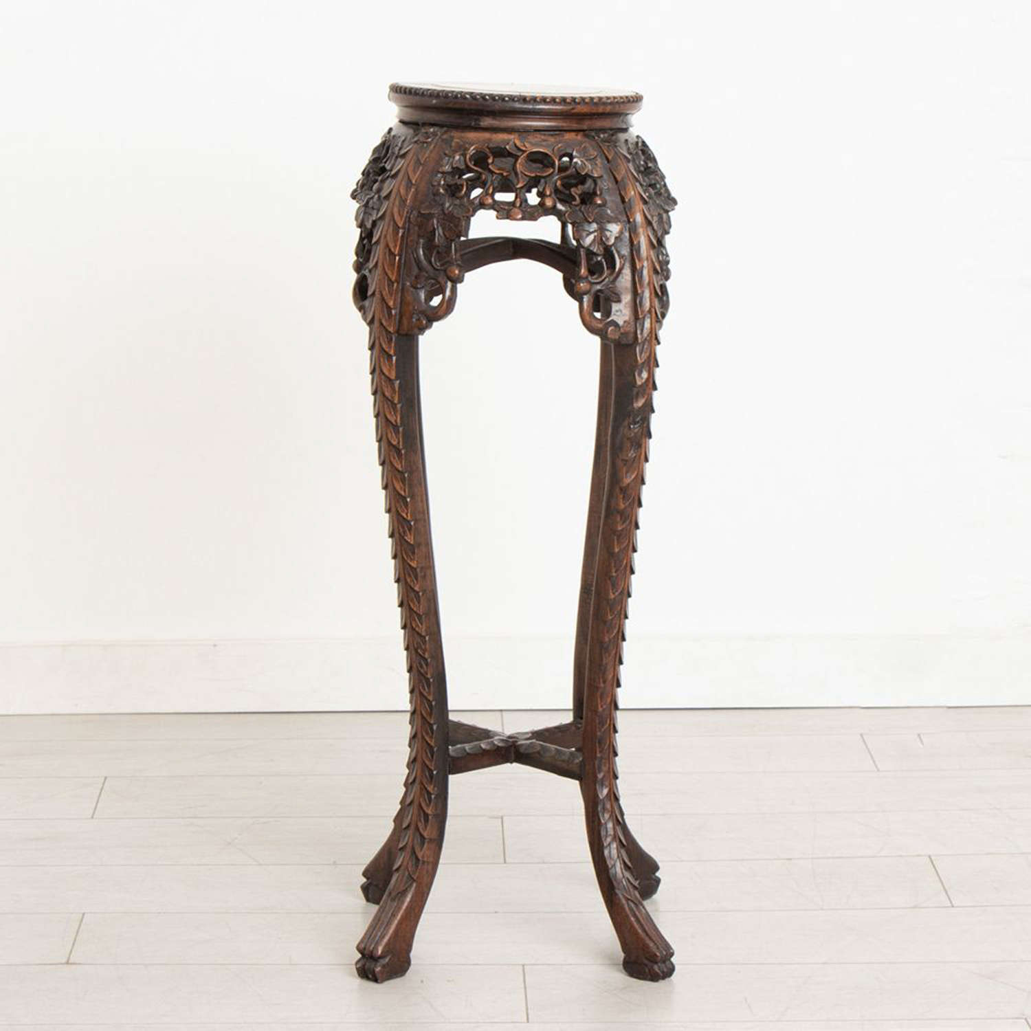 Antique Chinese Carved Wooden Plant Stand with Marble Inset c.1900
