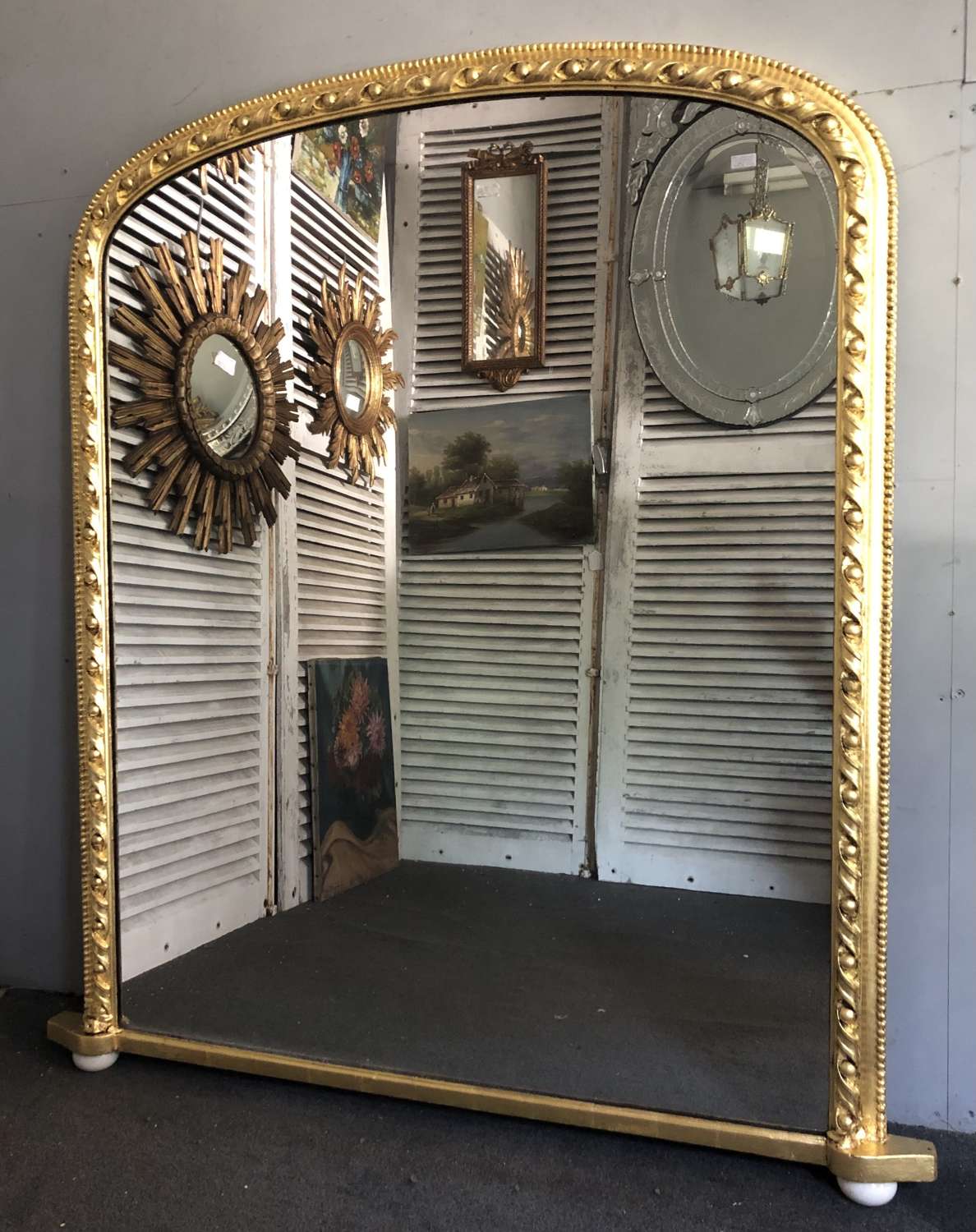 Antique English Gilded Overmantle Mirror