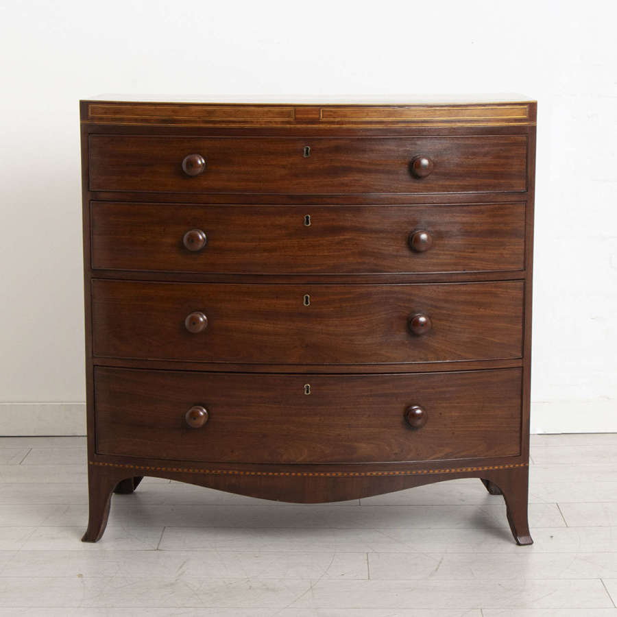Georgian Mahogany Bow Front Chest of Drawers with Inlay c.1840