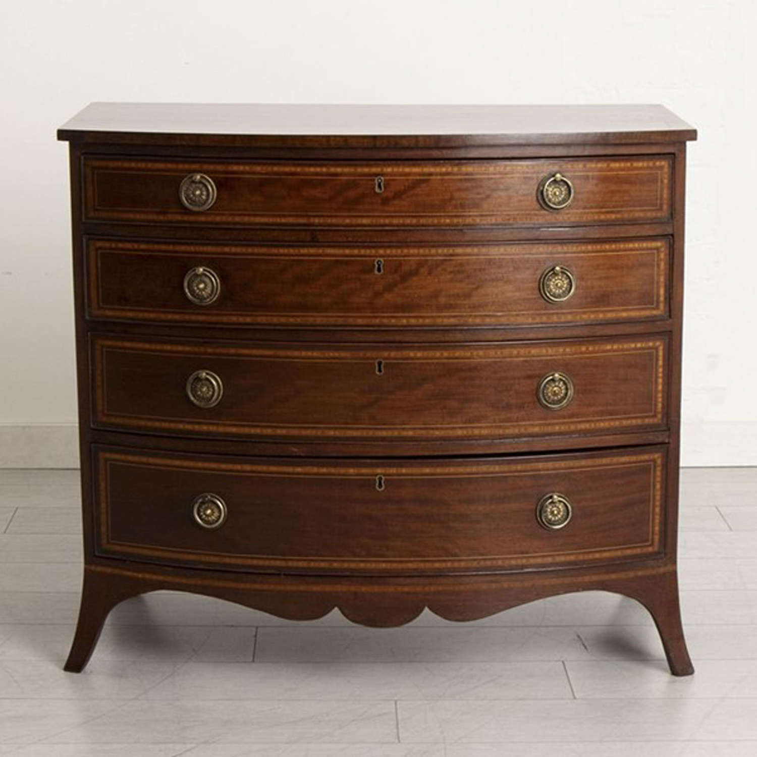 Early Georgian Inlaid Mahogany Bow Fronted Chest of Drawers