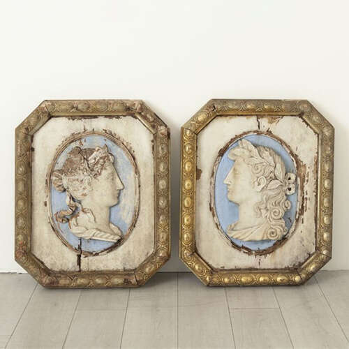 Pair of Carved Wood Neoclassical Busts C1900